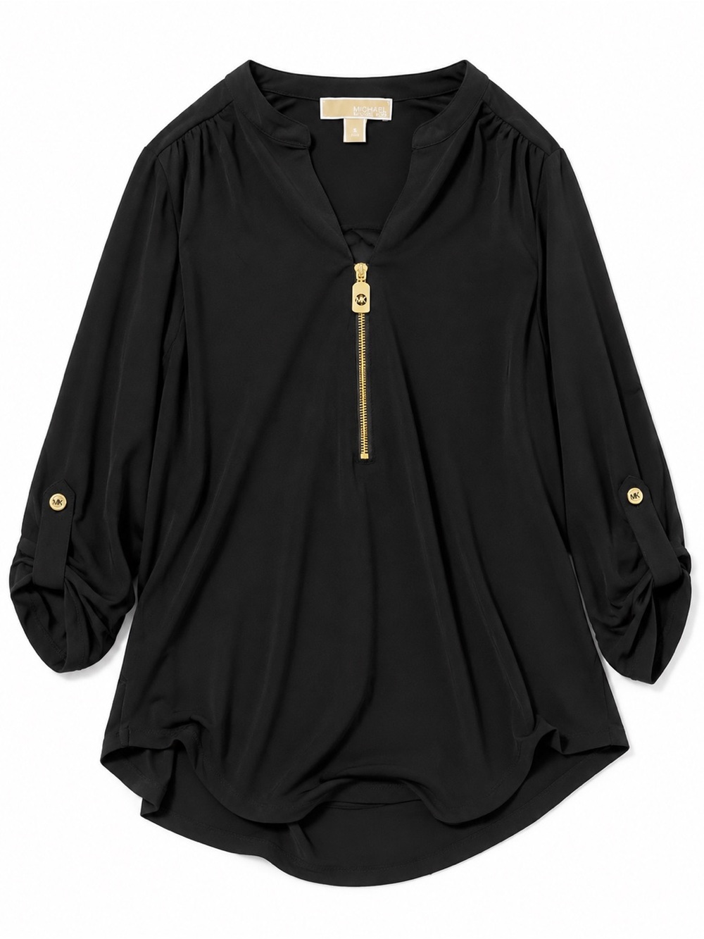 Michael Kors Black V-Neck Zip Pullover Tunic with Gold Hardware size small